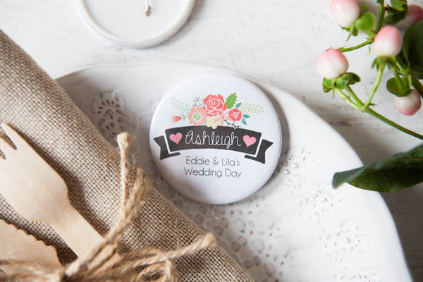 Personalised Ribbon & Rose Big Badge or Mirror