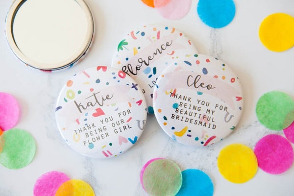 Personalised Colourful Confetti Print Big Badge or Mirror