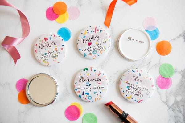 Personalised Colourful Confetti Print Big Badge or Mirror