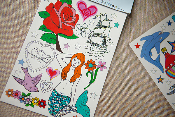 Red Rose & Mermaid Temporary Tattoos