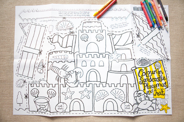 Colour-In Sandcastle Placemat & Hat