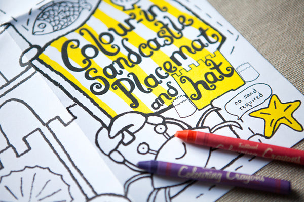 Colour-In Sandcastle Placemat & Hat