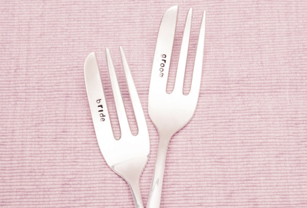 Bride, Groom' Silver Plated Cake Fork Set