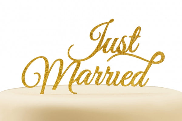 Just Married' Sparkling Gold Cake Topper