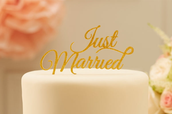 Just Married' Sparkling Gold Cake Topper