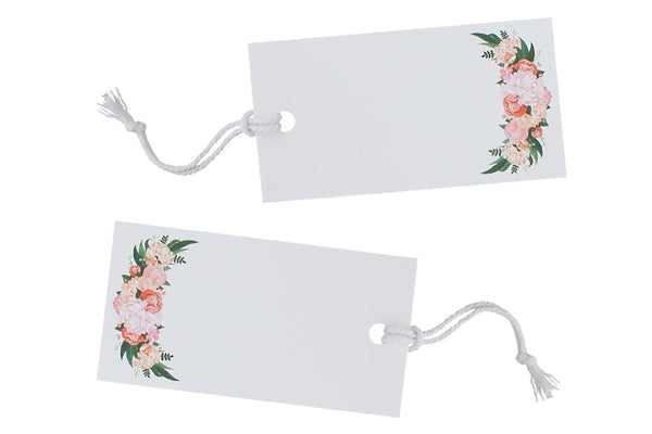 10 White Floral Luggage Tags with Twine