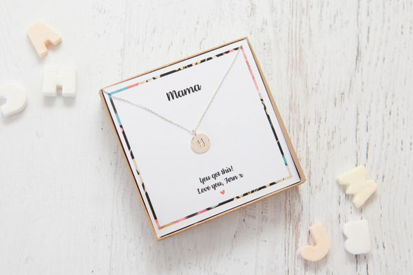 Mama’s Initial Disc Necklace On Personalised Gift Card