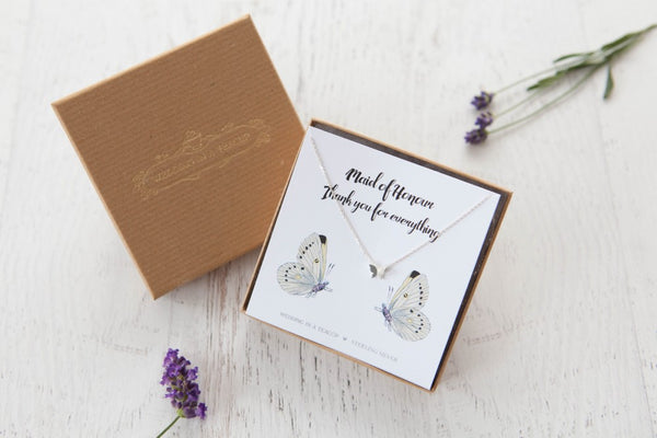 Silver Butterfly Wedding Party Necklace