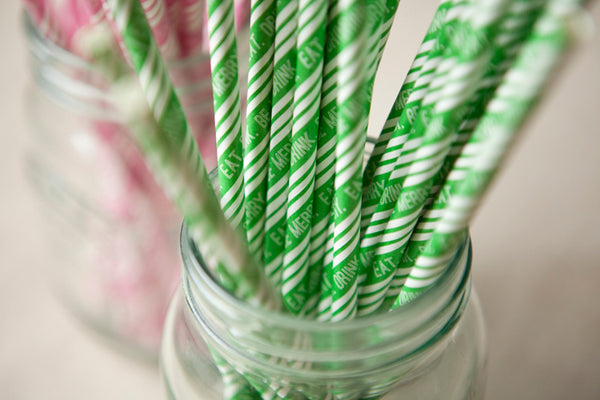 Set of 25 'Eat. Drink. Be Merry' Paper Straws