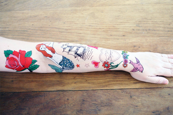 Red Rose & Mermaid Temporary Tattoos
