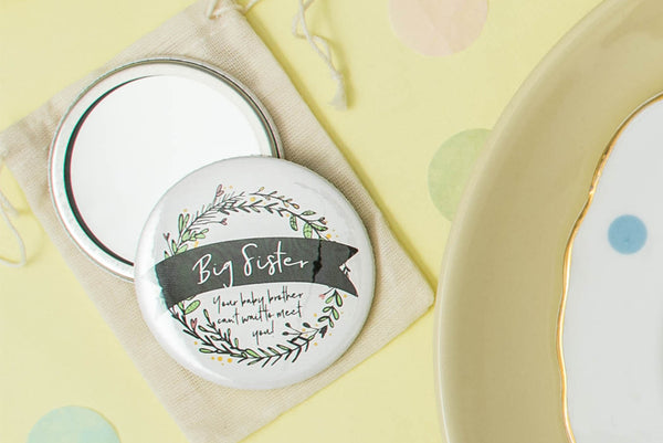 Botanical Wreath Baby Shower Badge Or Pocket Mirror