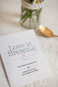 ‘Love is Brewing’ Personalised Tea Packet Favour