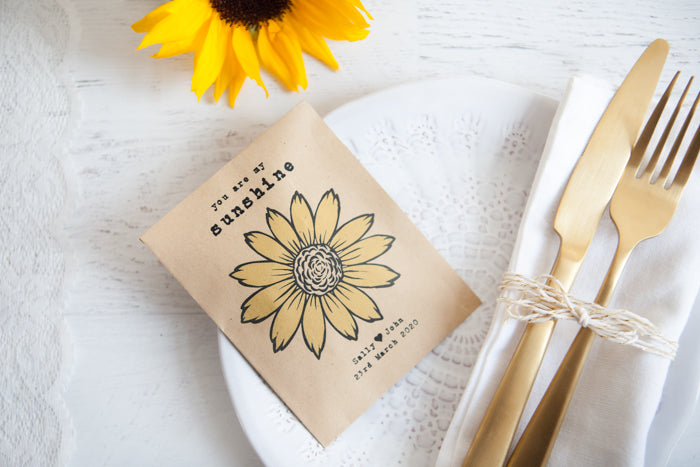 flower seed wedding favors My Sunshine Sunflower Seed Packet Favours – Wedding in a Teacup