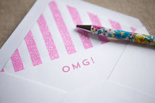 Set of 6 'OMG!’ Pink Glitter Notecards