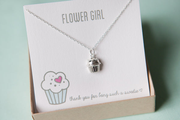 Flower Girl Silver Cupcake Necklace