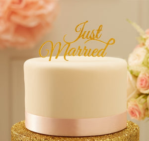 Just Married' Sparkling Gold Cake Topper