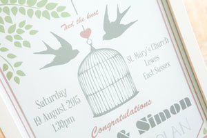 Lovebirds Personalised Wedding Day Print