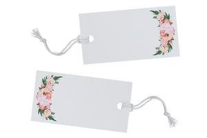 10 White Floral Luggage Tags with Twine